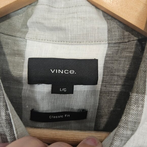 Vince Button Down Shirt Size Large Plaid 100% Linen Long Sleeve - Picture 3 of 8